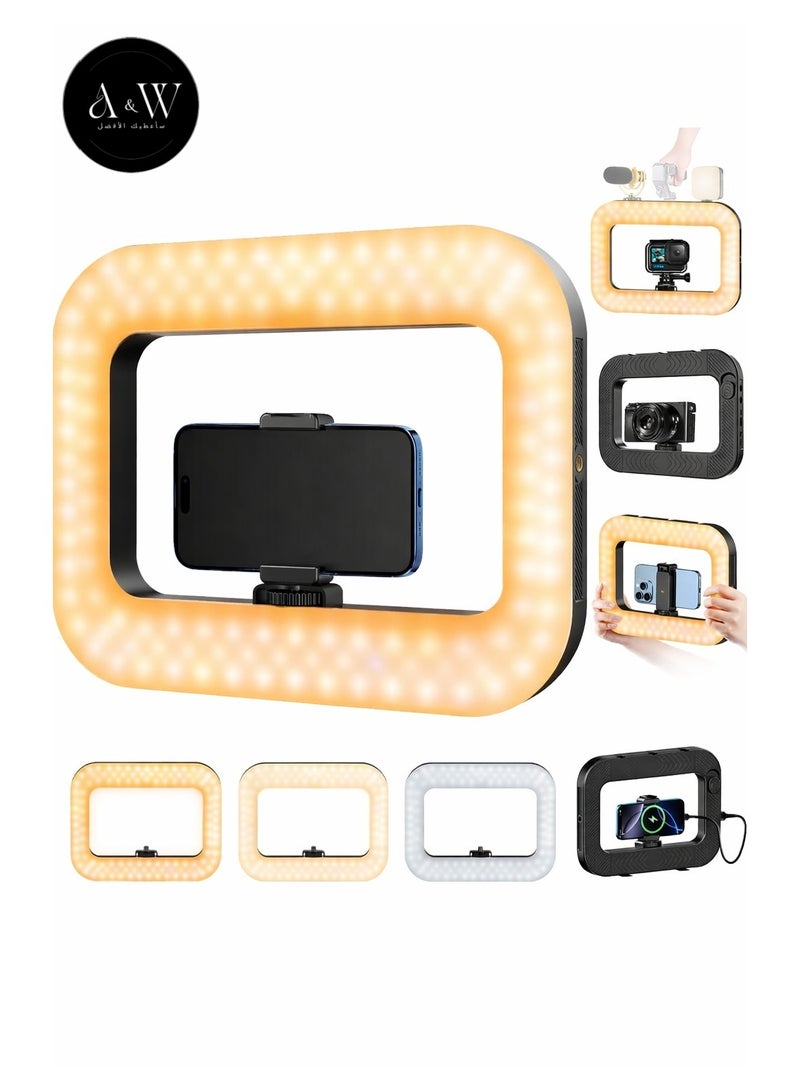 إيه آن د دبليو اضاءة تصوير احترافية رينج لايت مربع فيديو ريغ للجوال والكاميرا – مثبت يدوي، بطارية 8000mAh باور بانك (شحن عكسي)، 2500–6500K تحكم بدرجة اللون والسطوع، ريموت بلوتوث، حامل جوال، كشاف تصوير لـ TikTok وYouTube وتصوير المكياج والطعام والمنتجات - Image 1